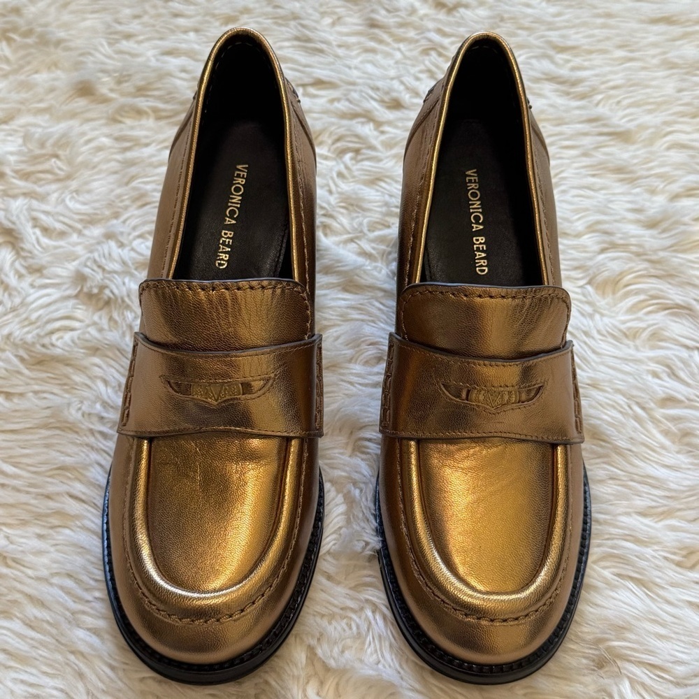 Veronica Beard Penny Block Heel Pump in Dark Gold Leather - Size 6.5 - Picture 2 of 8